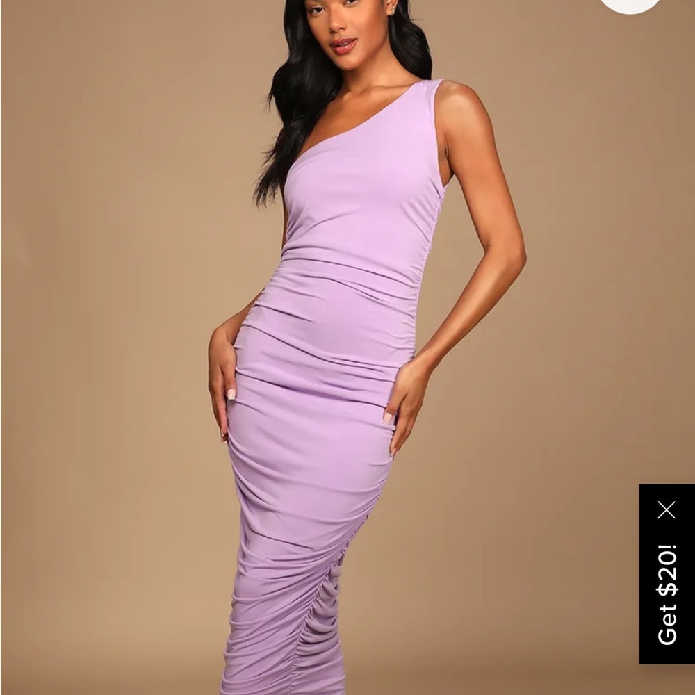 Lulu's Total Appeal Lavender Ruched One-Shoulder Bodycon Midi Dress Size M